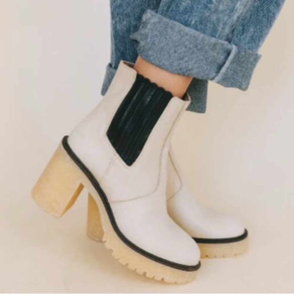 Free People Cream and Black Heeled Boots